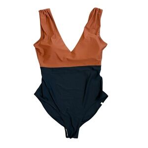 Summersalt The Ruched Backflip One Piece Swimsuit Long Torso Brown Black Size 12